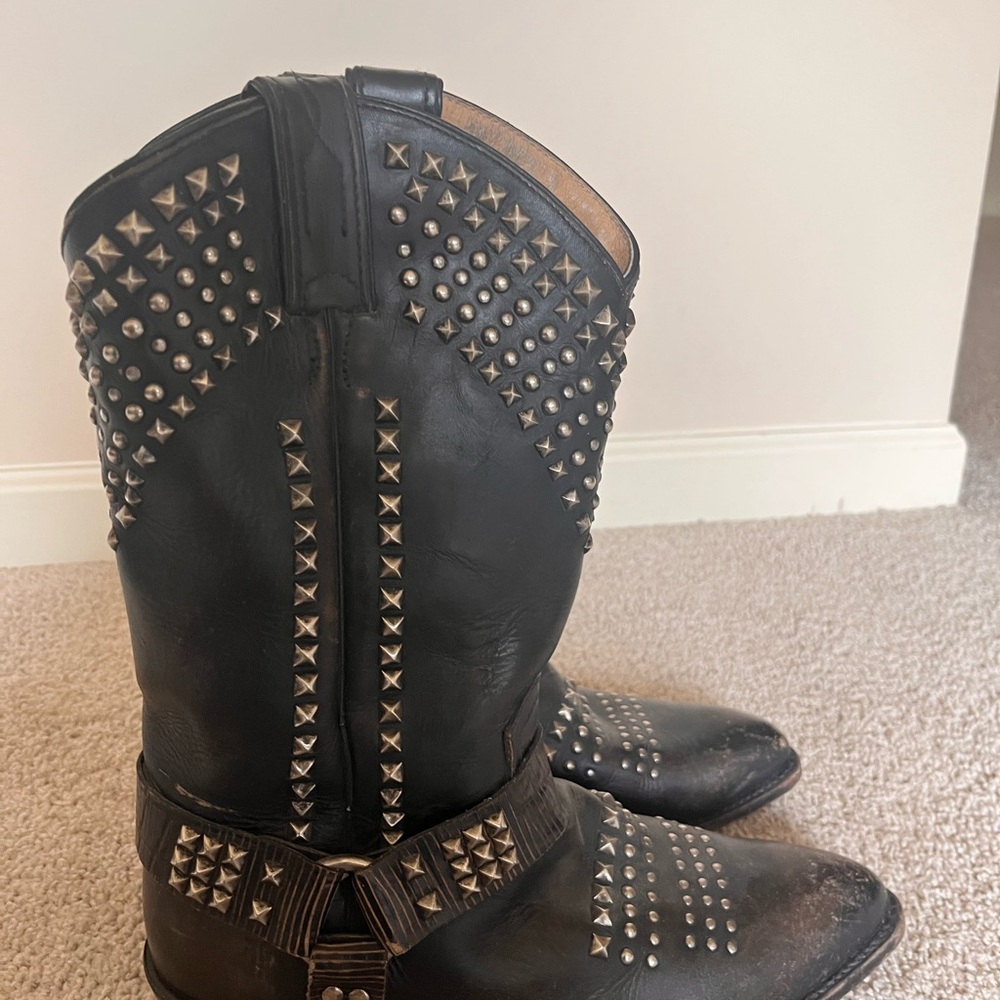 Frye Black Studded Women's Cowboy Boot size 10